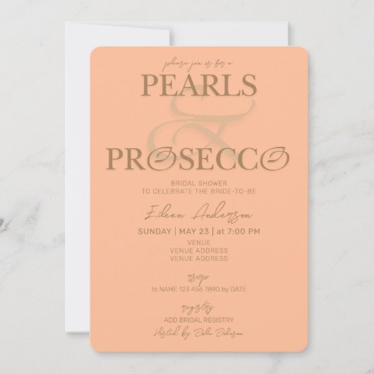 Ampersand Peach Fuzz Pearls Prosecco Vrijgezellenf Kaart (Voorkant)