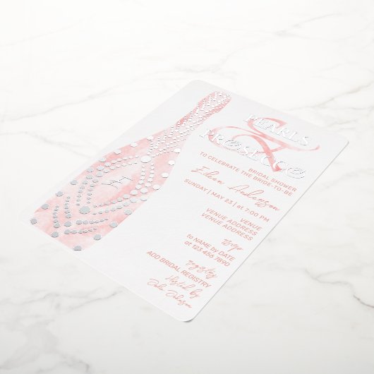 Ampersand Pearls & Prosecco Vrijgezellenfeest Zilv Folie Uitnodiging (Gedraaid)