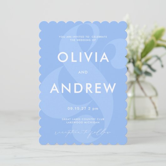 Ampersand Periwinkle Blue Wedding Invitation Kaart (Staand voorkant)