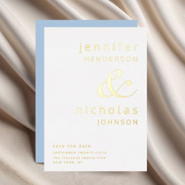 Ampersand Poederblauw Trouwen Save The Date Goud Folie Uitnodiging