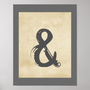 ampersand poster wall art decor in grijs en taupe