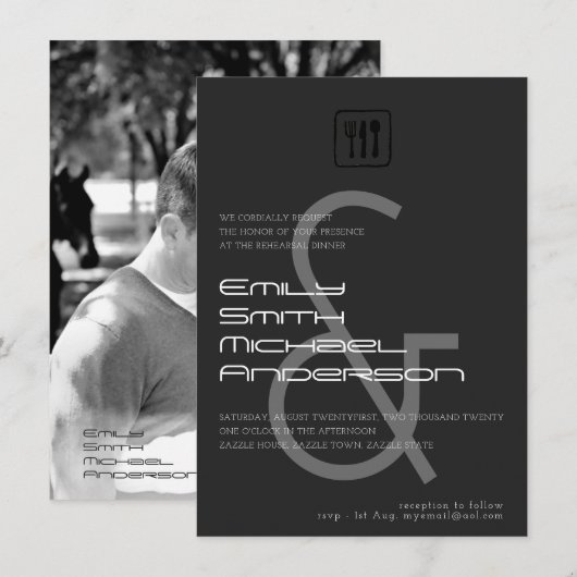 AMPERSAND Rehearsal Dinner FOTO Huwelijksuitnodigi Kaart (Voorkant / Achterkant)