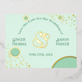 Ampersand Retro Groen Gouden Trouw 'Save the Date' Folie Uitnodiging Briefkaart