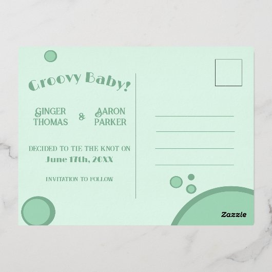 Ampersand Retro Groen Gouden Trouw 'Save the Date' Folie Uitnodiging Briefkaart (Achterkant)