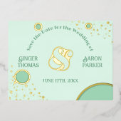 Ampersand Retro Groen Gouden Trouw 'Save the Date' Folie Uitnodiging Briefkaart (Voorkant)