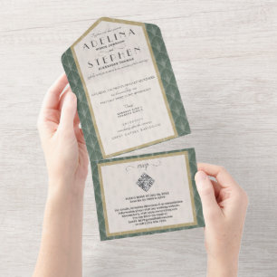 Ampersand  RSVP QR Code Art Nouveau Bruiloft All In One Uitnodiging