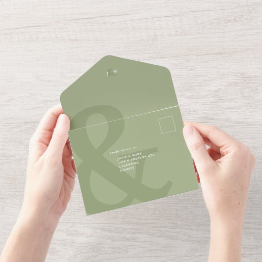 Ampersand sage green all in one bruiloft uitnodigi all in one uitnodiging (Opening)