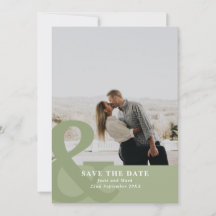 Ampersand sage green save the date photocard