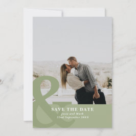 Ampersand sage green save the date photocard