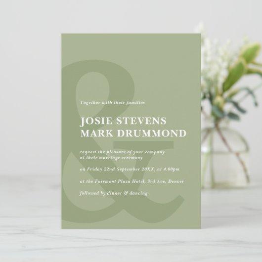 Ampersand sage green trouwuitnodiging kaart (Staand voorkant)