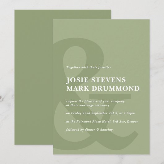 Ampersand sage green trouwuitnodiging kaart (Voorkant / Achterkant)