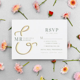 Ampersand Sage Green Wedding RSVP Kaart