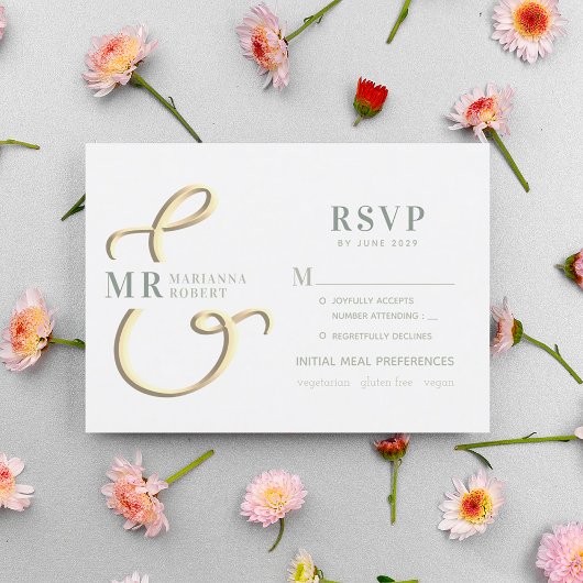 Ampersand Sage Green Wedding RSVP Kaart