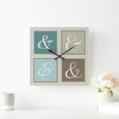 Ampersand Squares, Blauwgroen, blauw, bruin, grijs Vierkante Klok (Huis)