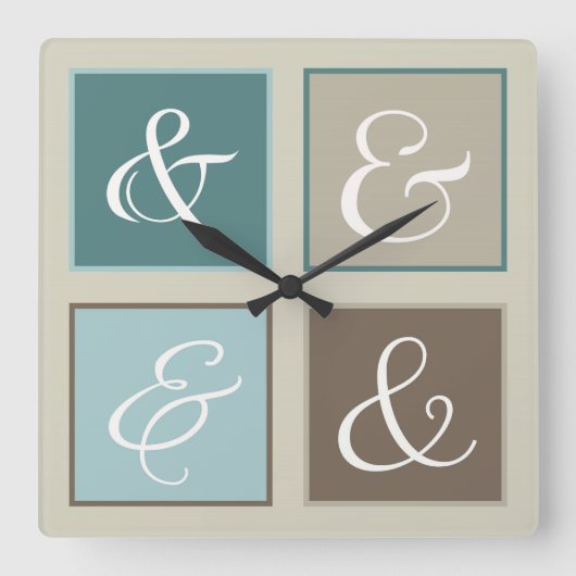 Ampersand Squares, Blauwgroen, blauw, bruin, grijs Vierkante Klok (Voorkant)
