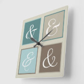 Ampersand Squares, Blauwgroen, blauw, bruin, grijs Vierkante Klok (Hoek)