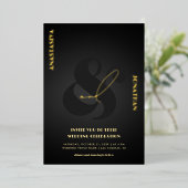 Ampersand Stijlvol Script Zwart Donker Bruiloft Ec Folie Uitnodiging (Staand Voorkant)