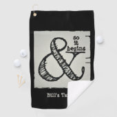 Ampersand symbool en zo begint het zwarte balkhand golfhanddoek (Insitu)