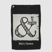 Ampersand symbool en zo begint het zwarte balkhand golfhanddoek (Voorkant)