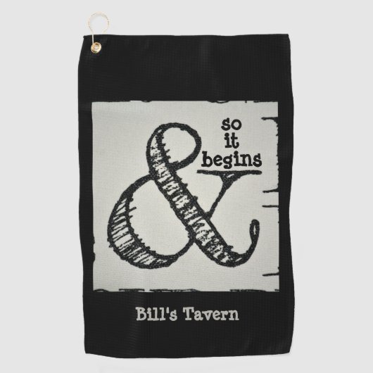 Ampersand symbool en zo begint het zwarte balkhand golfhanddoek (Voorkant)