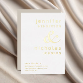 Ampersand Taupe Beige Wedding Save the Date Gold Folie Uitnodiging