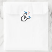 &, ampersand teken met blauwe vogels en rode harte ronde sticker (Tas)