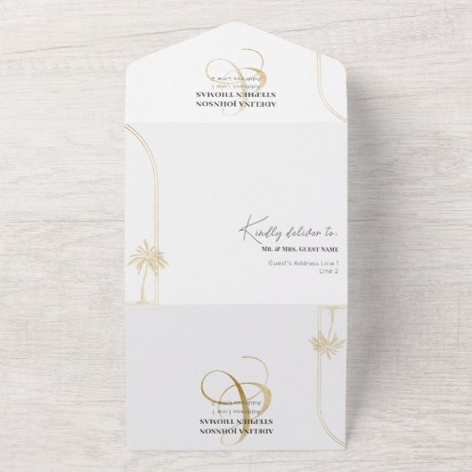 Ampersand Tropische Strand Palmen Bomen RSVP QR Co All In One Uitnodiging (Buitenkant)