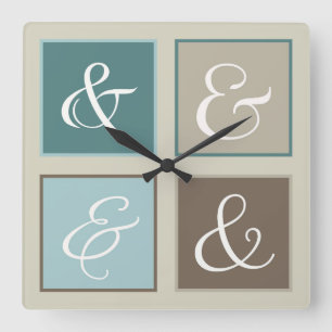 Ampersand Vierkanten, Teal, Blauw, Bruin, Grijs Vierkante Klok