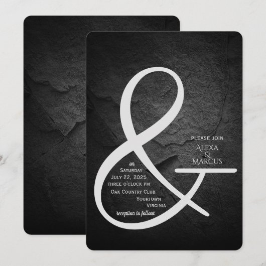 Ampersand Wedding Invitation op zwarte leisteen Kaart (Voorkant / Achterkant)