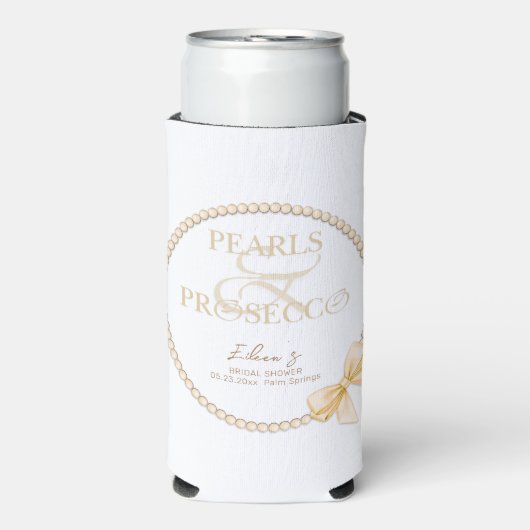 Ampersand White Pearls Prosecco Bow Vrijgezellenfe Seltzer Blikjeskoeler (Seltzer Voorkant)