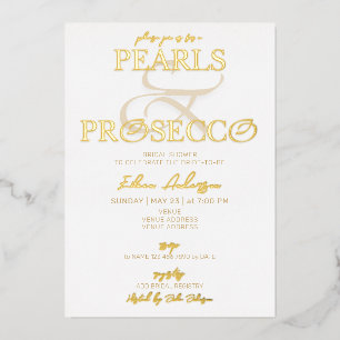 Ampersand White Pearls & Prosecco Vrijgezellenfees Folie Uitnodiging