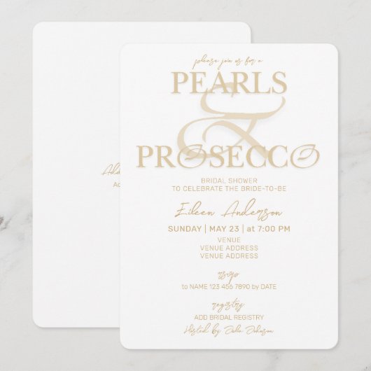 Ampersand White Pearls & Prosecco Vrijgezellenfees Kaart (Voorkant / Achterkant)