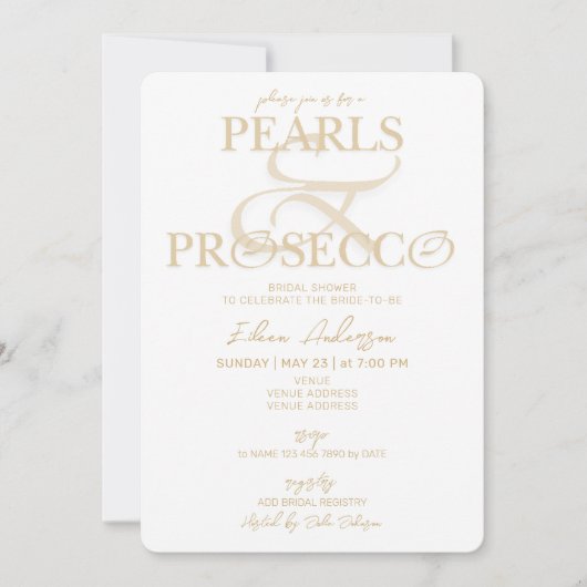 Ampersand White Pearls & Prosecco Vrijgezellenfees Kaart (Voorkant)
