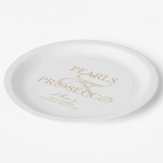 Ampersand White Pearls & Prosecco Vrijgezellenfees Papieren Bordje (Gekanteld)