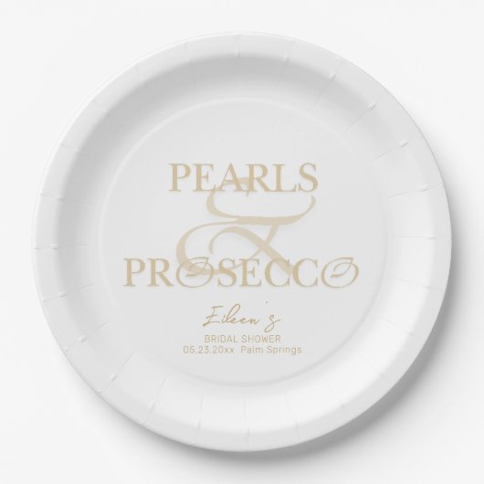 Ampersand White Pearls & Prosecco Vrijgezellenfees Papieren Bordje (Voorkant)