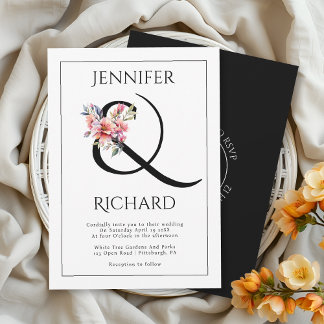 Ampersand with rhododendron branch and QR wedding Kaart