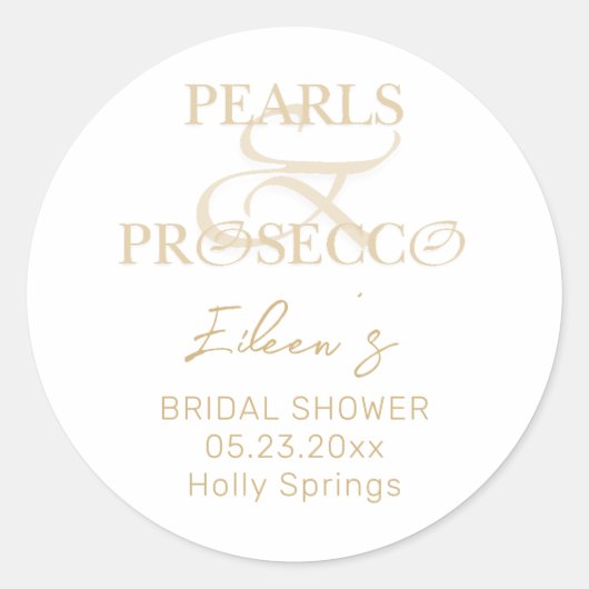 Ampersand Witte Parels & Prosecco Bruidsfeest Ronde Sticker (Voorkant)