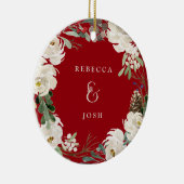 Ampersand Wreath Red | kerstfoto's voor paren Keramisch Ornament (Rechts)