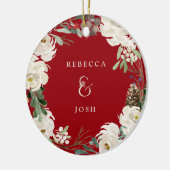 Ampersand Wreath Red | kerstfoto's voor paren Keramisch Ornament (Links)