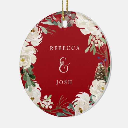 Ampersand Wreath Red | kerstfoto's voor paren Keramisch Ornament (Links)