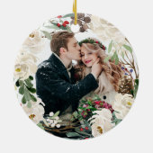 Ampersand Wreath Red | kerstfoto's voor paren Keramisch Ornament (Achterkant)