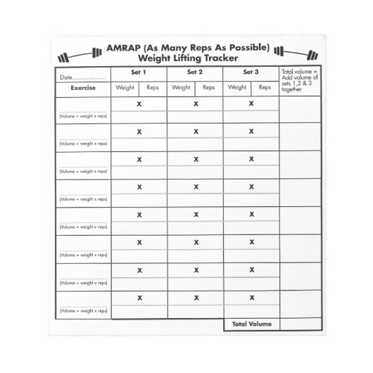 AMRAP-weegvolumeregelaar. Notitieblok (Voorkant)