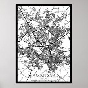 Amritsar Punjab Stad Kaart Poster
