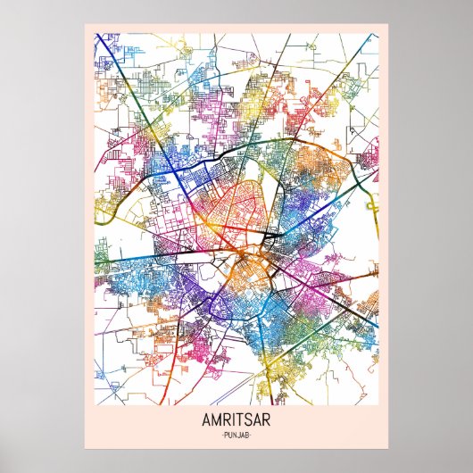 Amritsar Punjab Stad Kaart Poster (Voorkant)