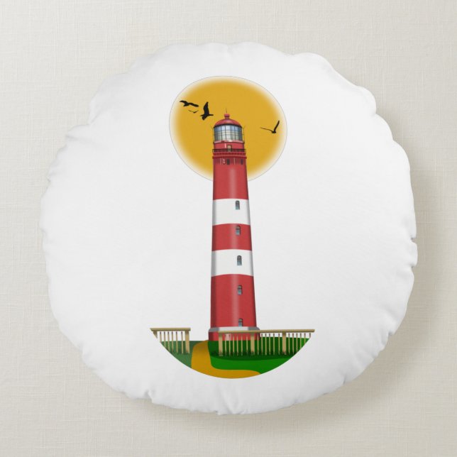 Amrum Lighthouse Duitsland Rond Kussen (Voorkant)