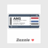 AMS Amsterdam Boarding Pass - Airport Ticket Sticker (Vel)
