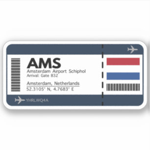 AMS Amsterdam Boarding Pass - Airport Ticket Sticker