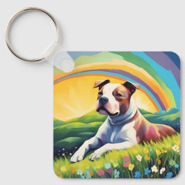 Amstaff Amerikaanse Staffordshire Terrier Regenboo Sleutelhanger