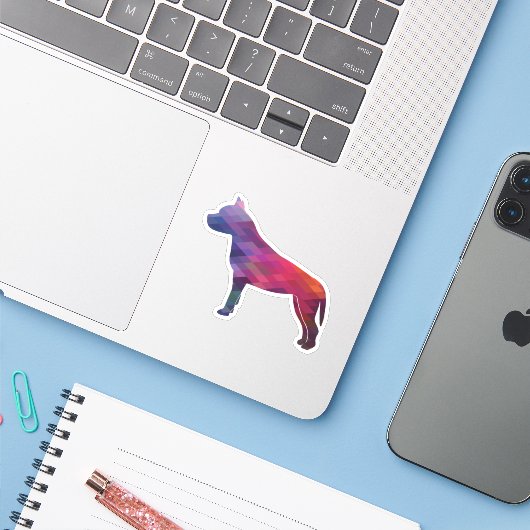 Amstaff Dog Geometric Pattern Silhouette Paars Sticker (Laptop met iPhone)