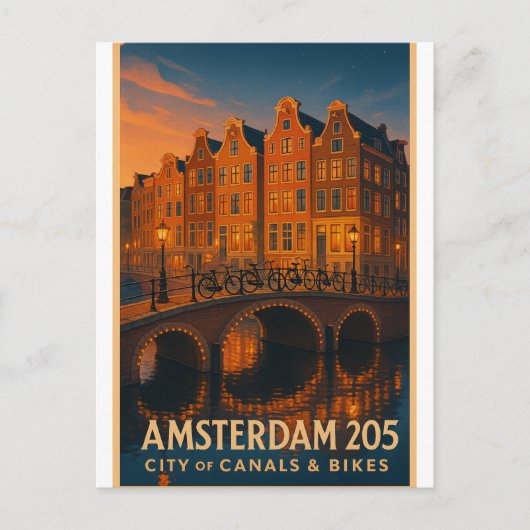 Amsterdam 2025 – City of Canals & Bikes Briefkaart (Voorkant)